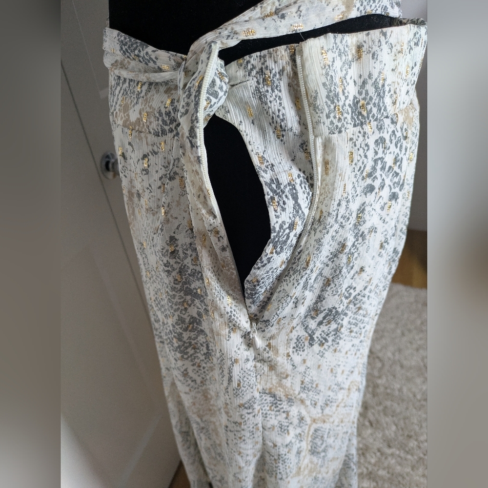 New Chico's Snake skin Print Chiffon Midi Skirt Gold Off-white, Size 14 2.5 - Picture 8 of 10